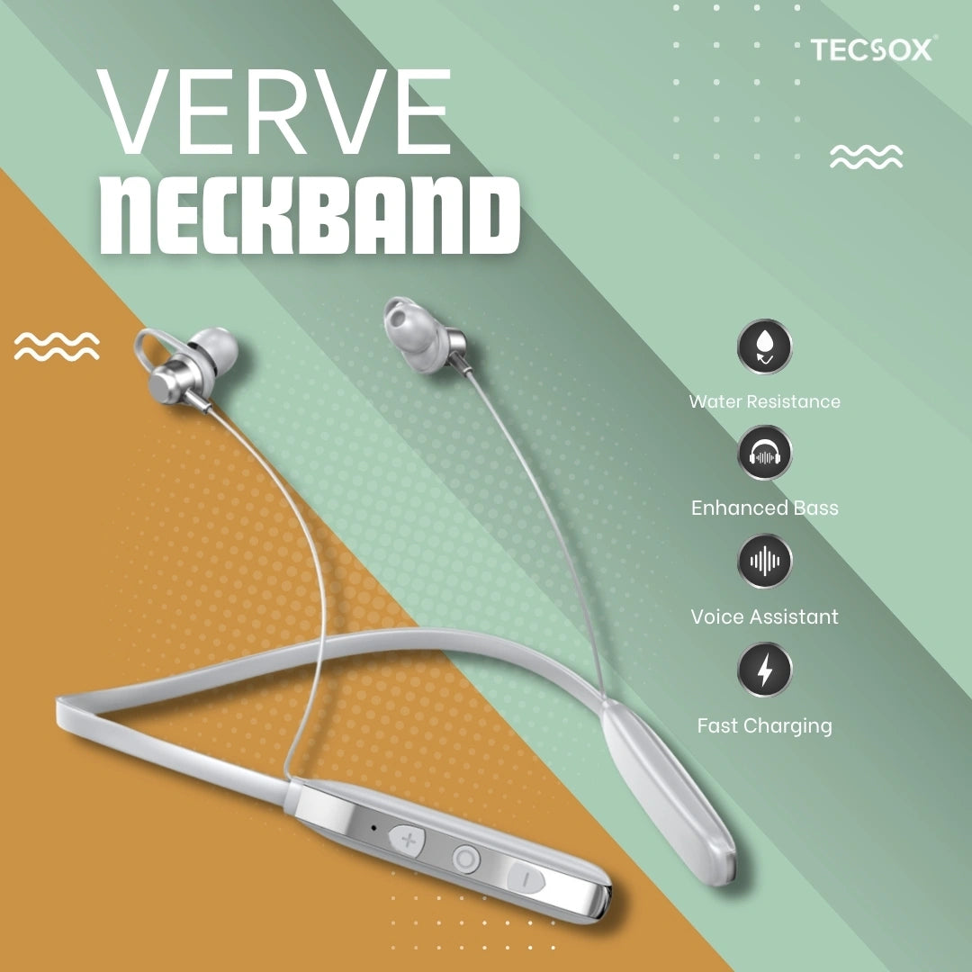 TecSox Verve Bluetooth Neckband | Metallic Touch + High Bass