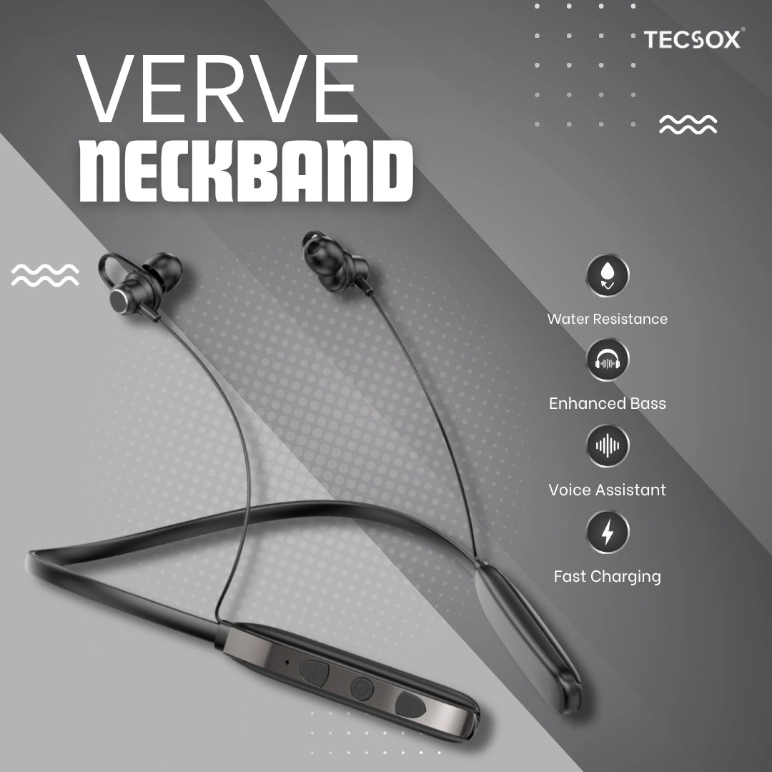 TecSox Verve Bluetooth Neckband | Metallic Touch + High Bass