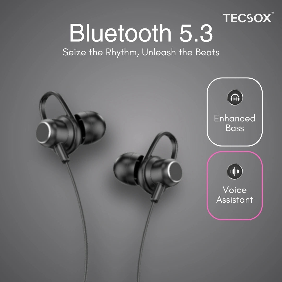 TecSox Verve Bluetooth Neckband | Metallic Touch + High Bass
