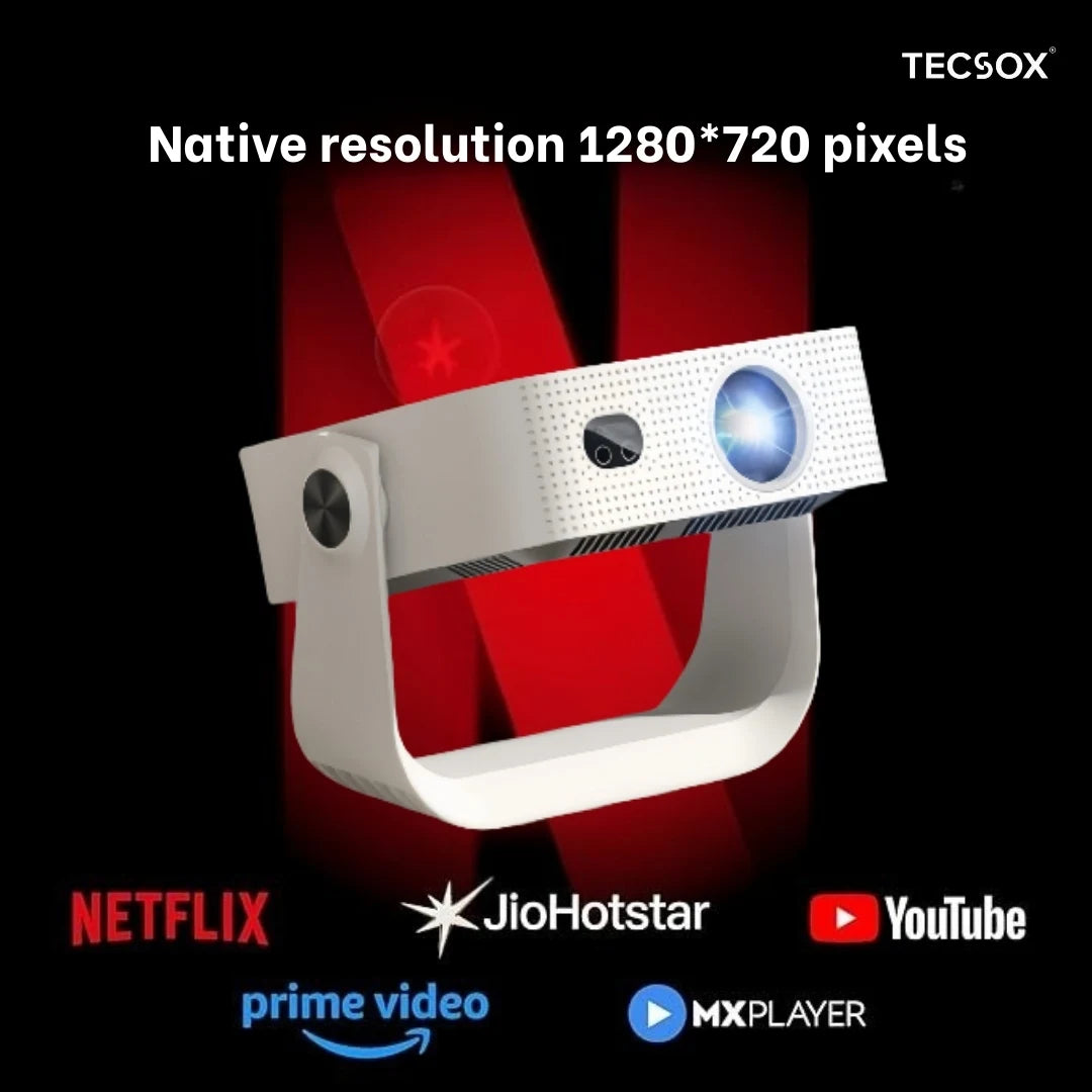 TecSox Aura Projector Online | 4K Decoding Support | Native HD (720p) | Android 12 Smart OS | Under ₹7000