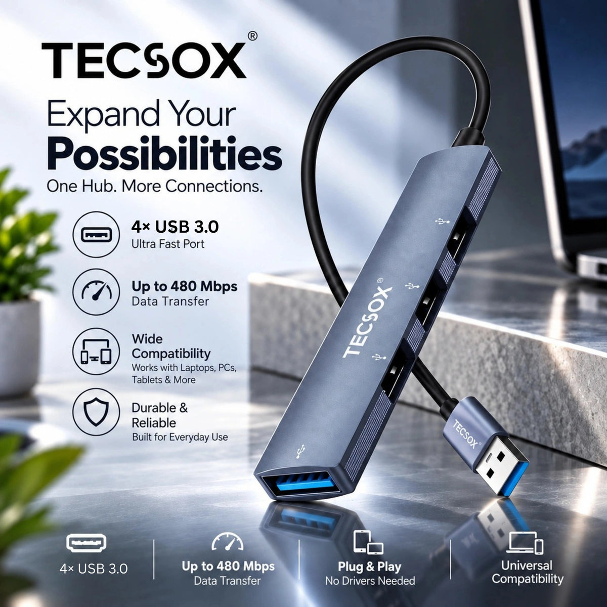 TecSox 3-in-1 Smart Desk & Travel Combo