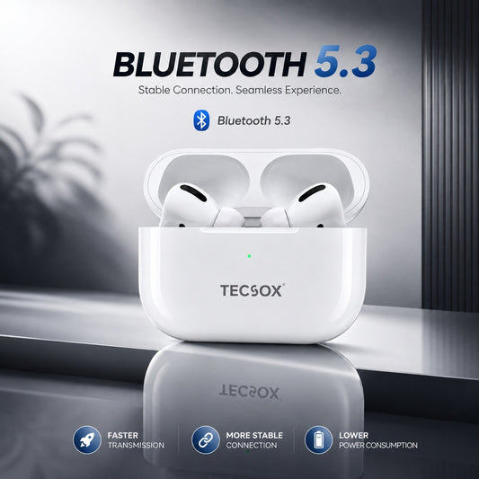 TecPod Max White Bluetooth Earbuds | Deep Bass | 30-hour playtime