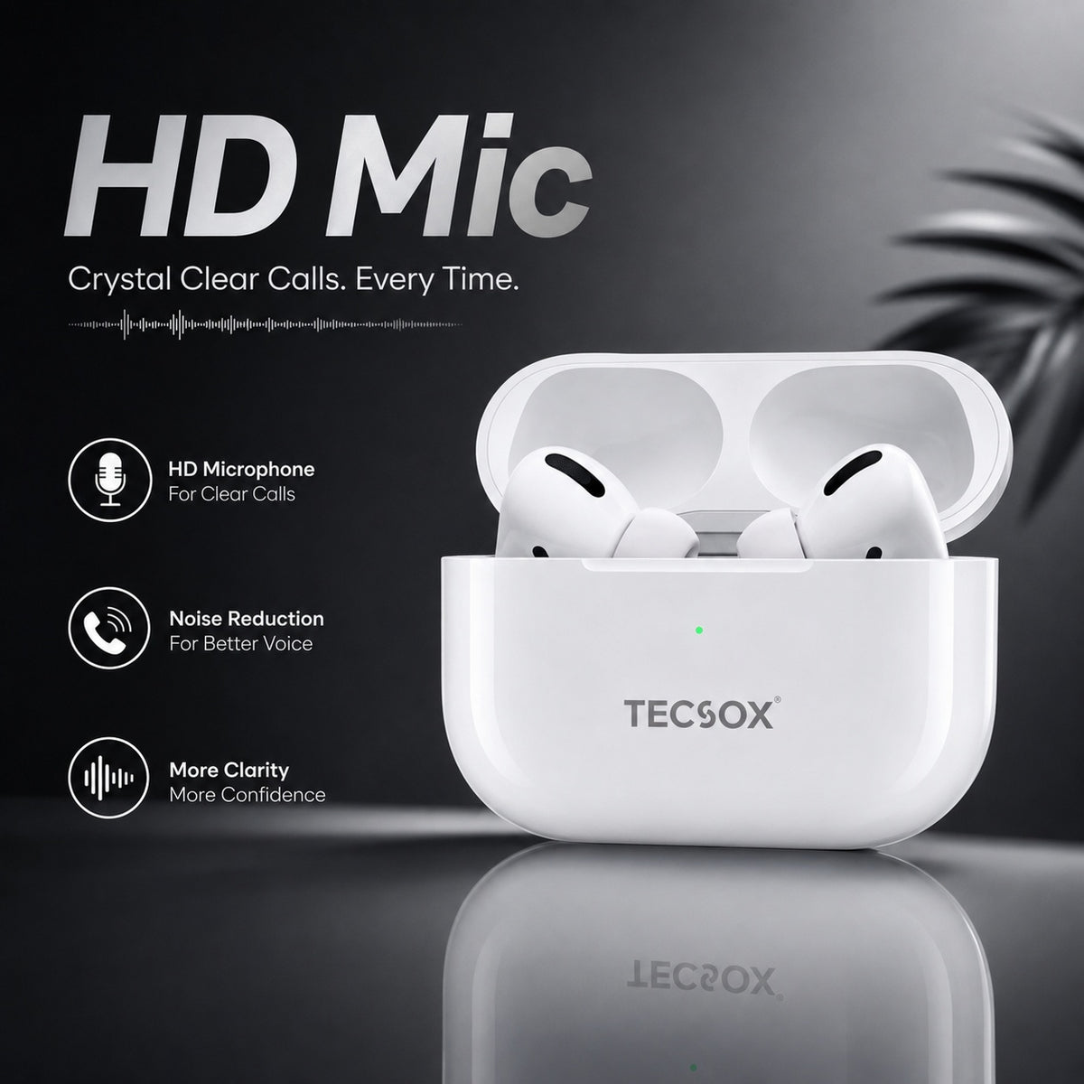 TecPod Max White Bluetooth Earbuds | Deep Bass | 30-hour playtime