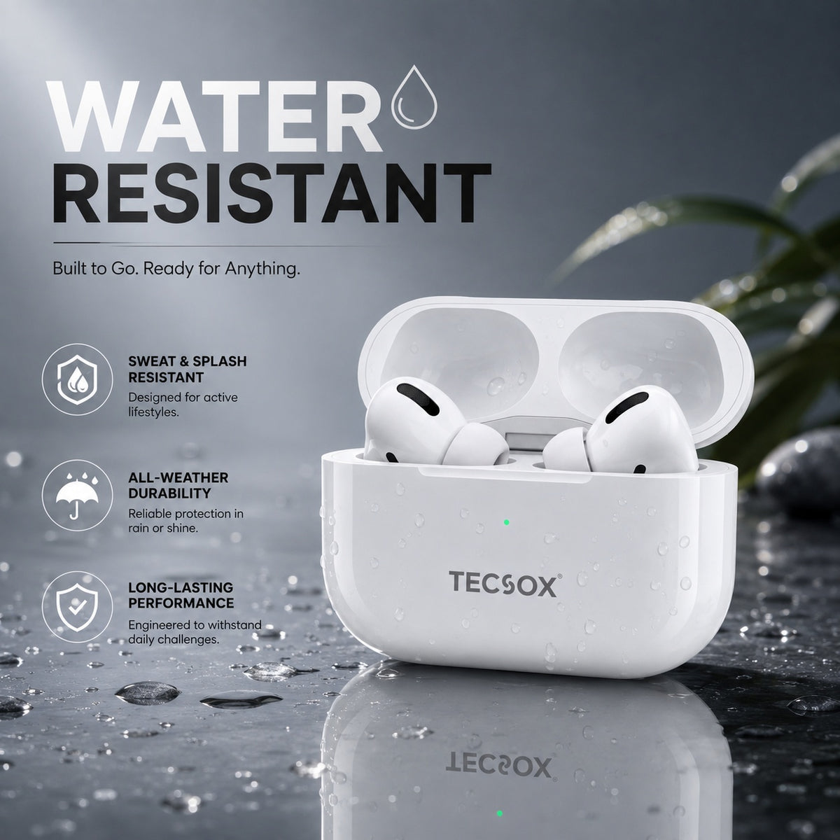 TecPod Max White Bluetooth Earbuds | Deep Bass | 30-hour playtime