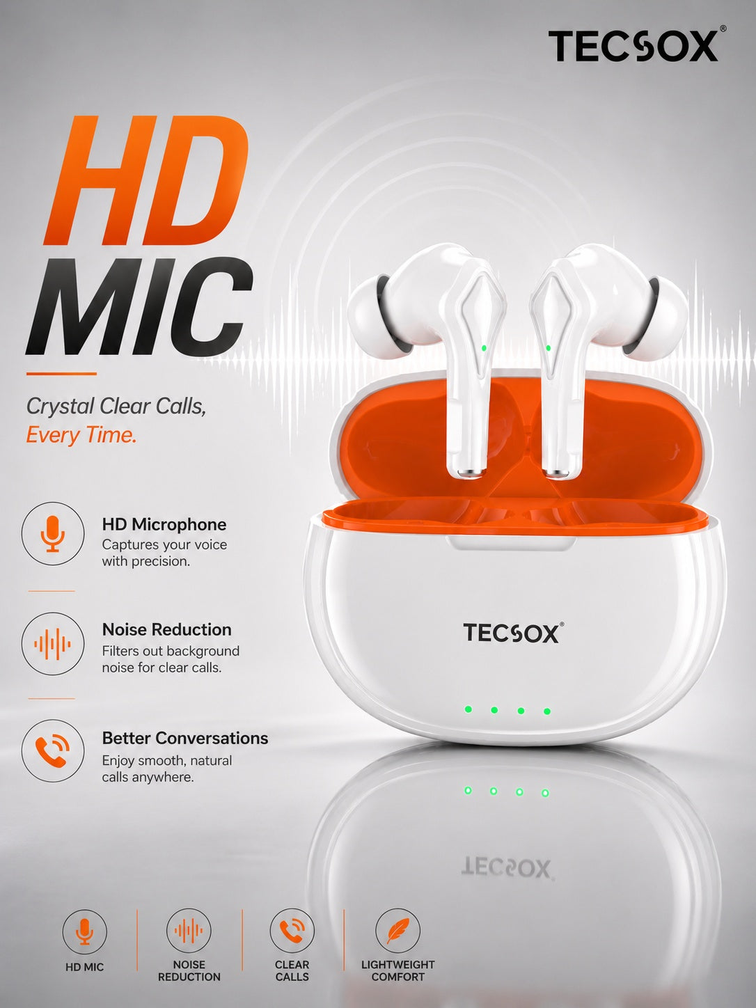 TecSox Neo231 Wireless Earbud With Deep Bass & Comfortable Fit | IPX Water Resistant