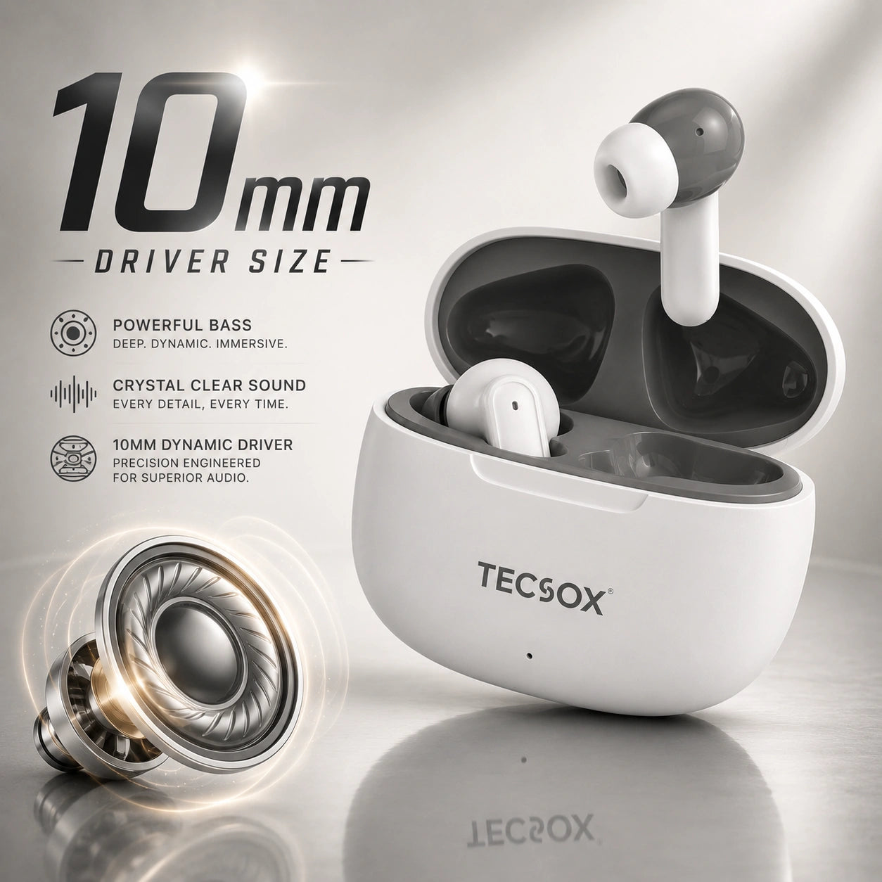 TecSox Pulse 611 Bluetooth Earbuds | Bluetooth 5.3 | 30Hr Play Time | Deep Bass Airpods
