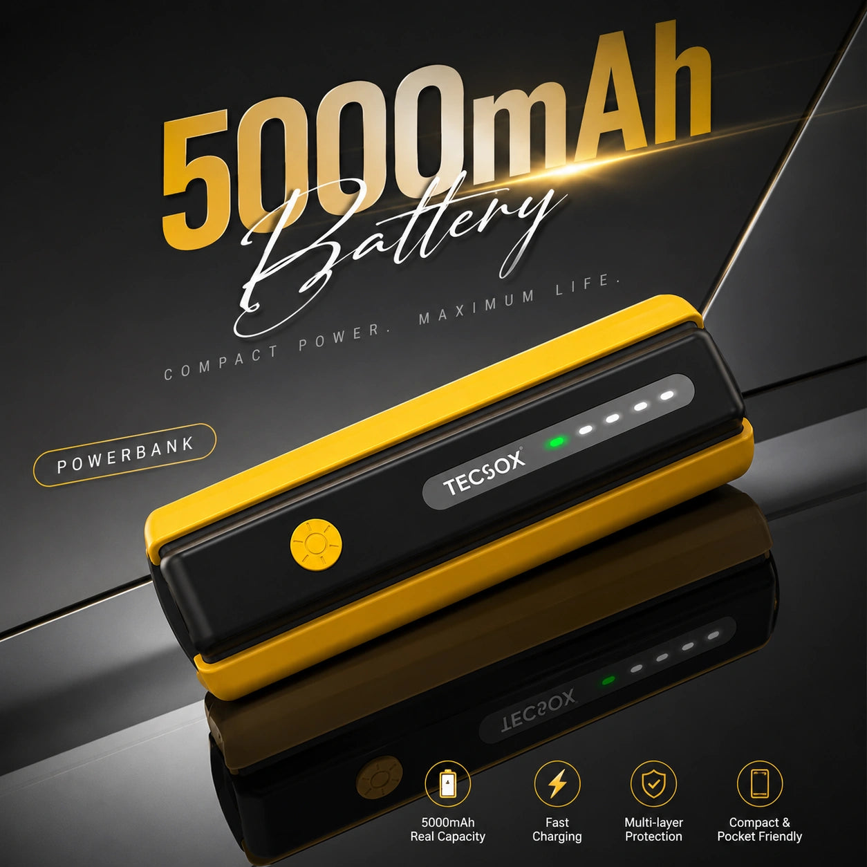 TecSox Travel Mate | 5000 mAh Powerbank | 25W
