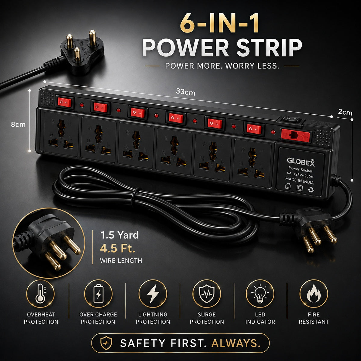 TecSox 6 Pin Extention Board  | 2.7 m length | Under Rs.350