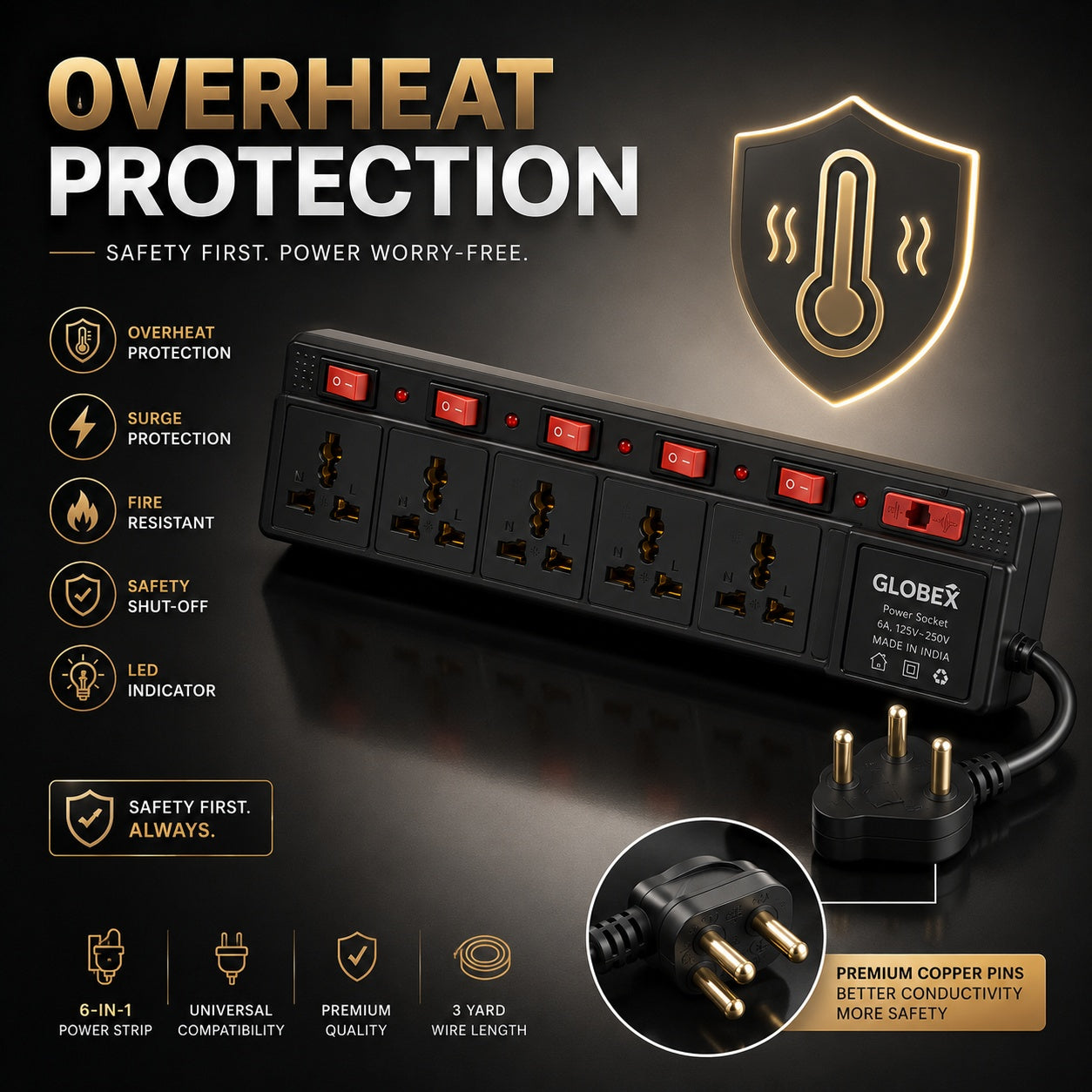 TecSox 6 Pin Extention Board  | 2.7 m length | Under Rs.350