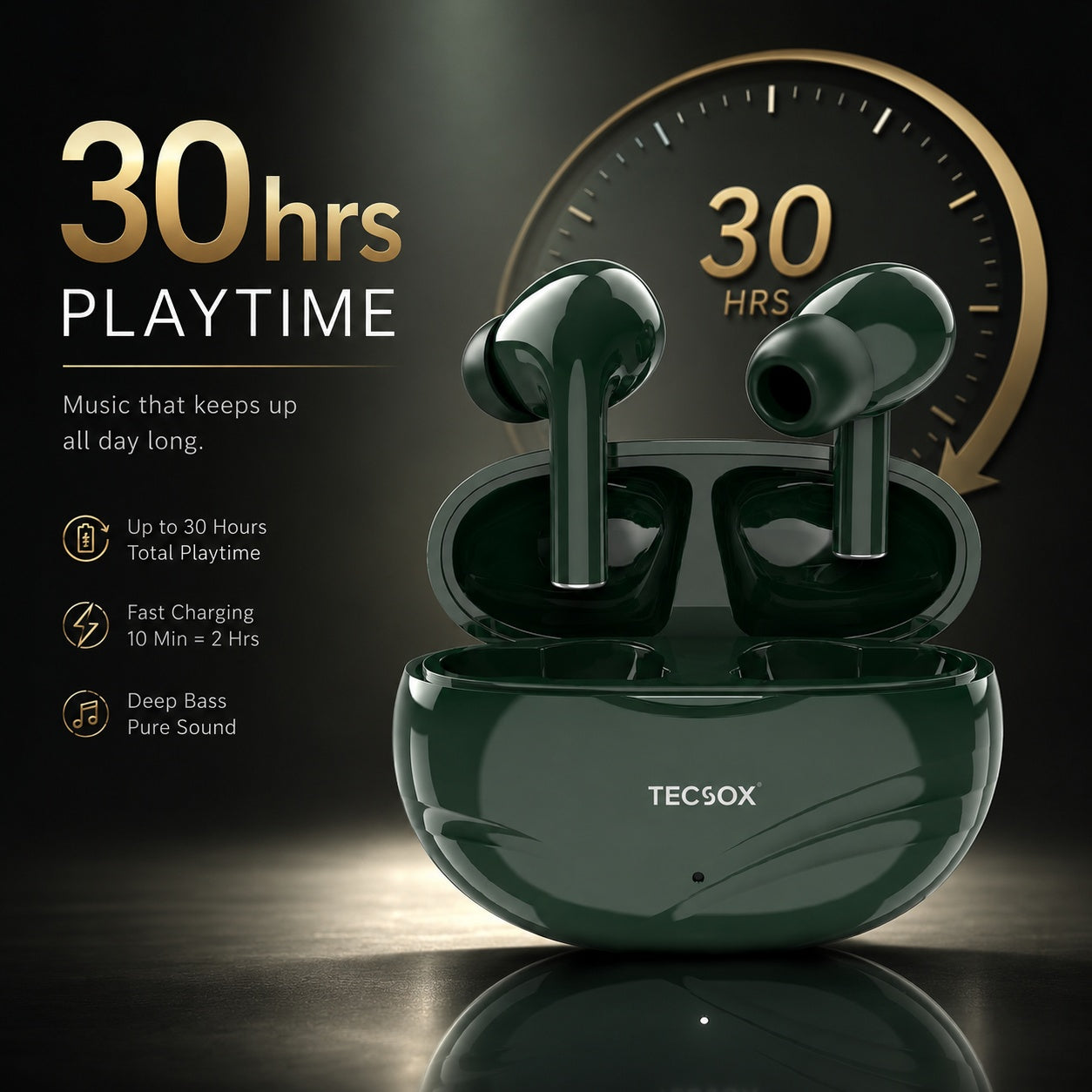 TecSox Neo591 Wireless Earbud With Deep Bass & Comfortable Fit | IPX Water Resistant
