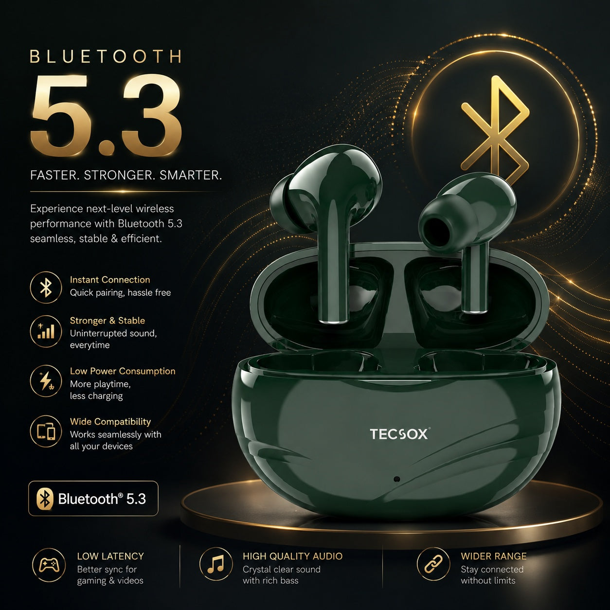 TecSox Neo591 Wireless Earbud With Deep Bass & Comfortable Fit | IPX Water Resistant
