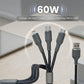 Tecsox 3 in 1 Grey Fast Charging Cable | For iOS & Android