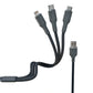 Tecsox 3 in 1 Grey Fast Charging Cable | For iOS & Android
