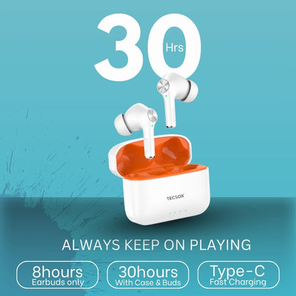 TecSox Neo411 30Hr Playtime |  Wireless Earbud With Deep Bass & Comfortable Fit | IPX Water Resistant