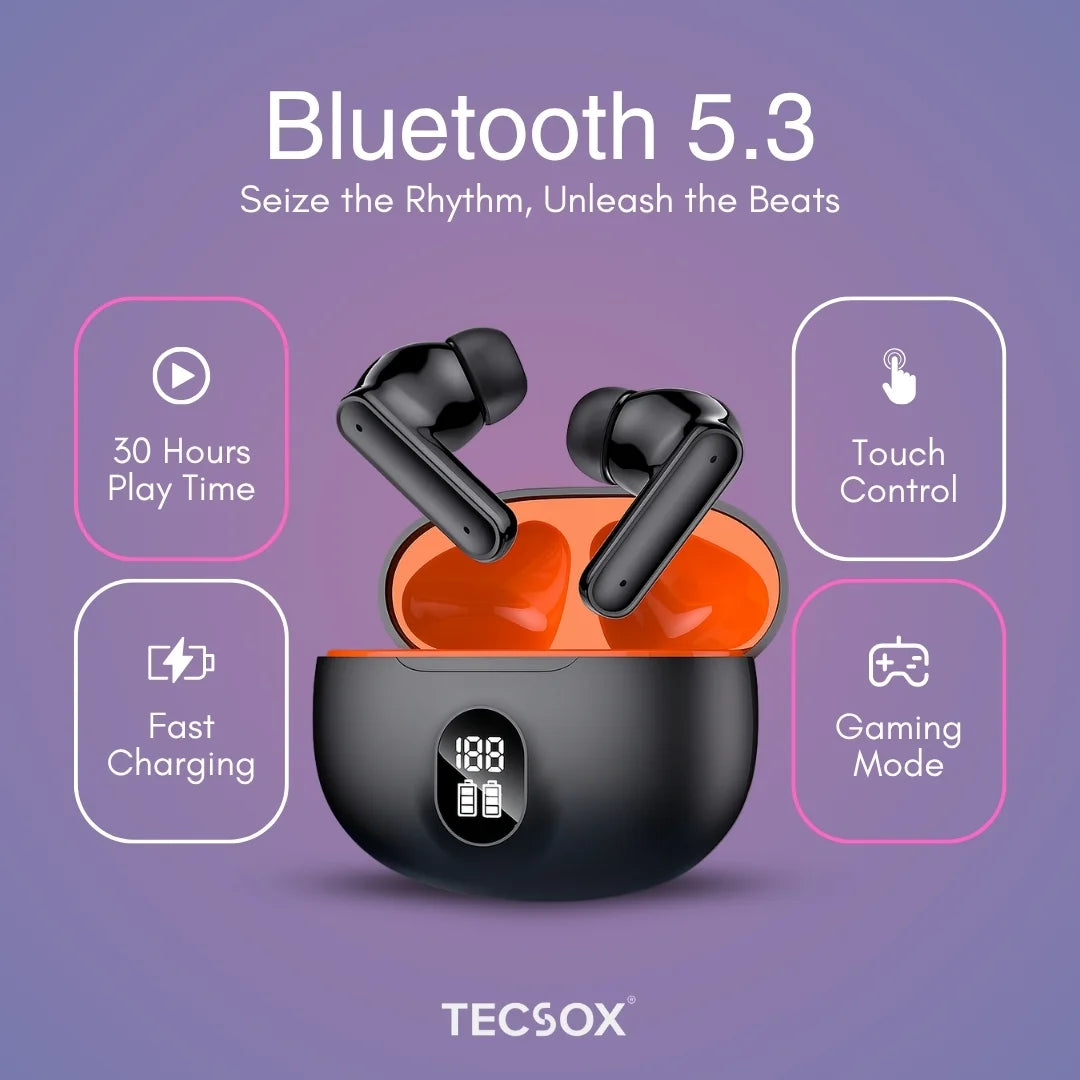 Order TecSox Pulse411  Bluetooth Earbuds | Deep Bass | Under ₹1000