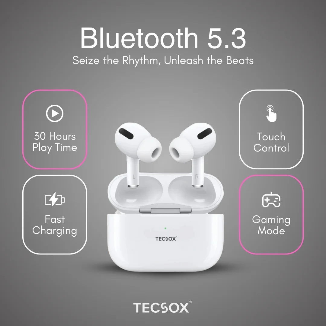 TecPod Pro Earbuds 30Hr Playtime | 5.3 V Bluetooth Earbuds | Deep Bass | Water Resistant