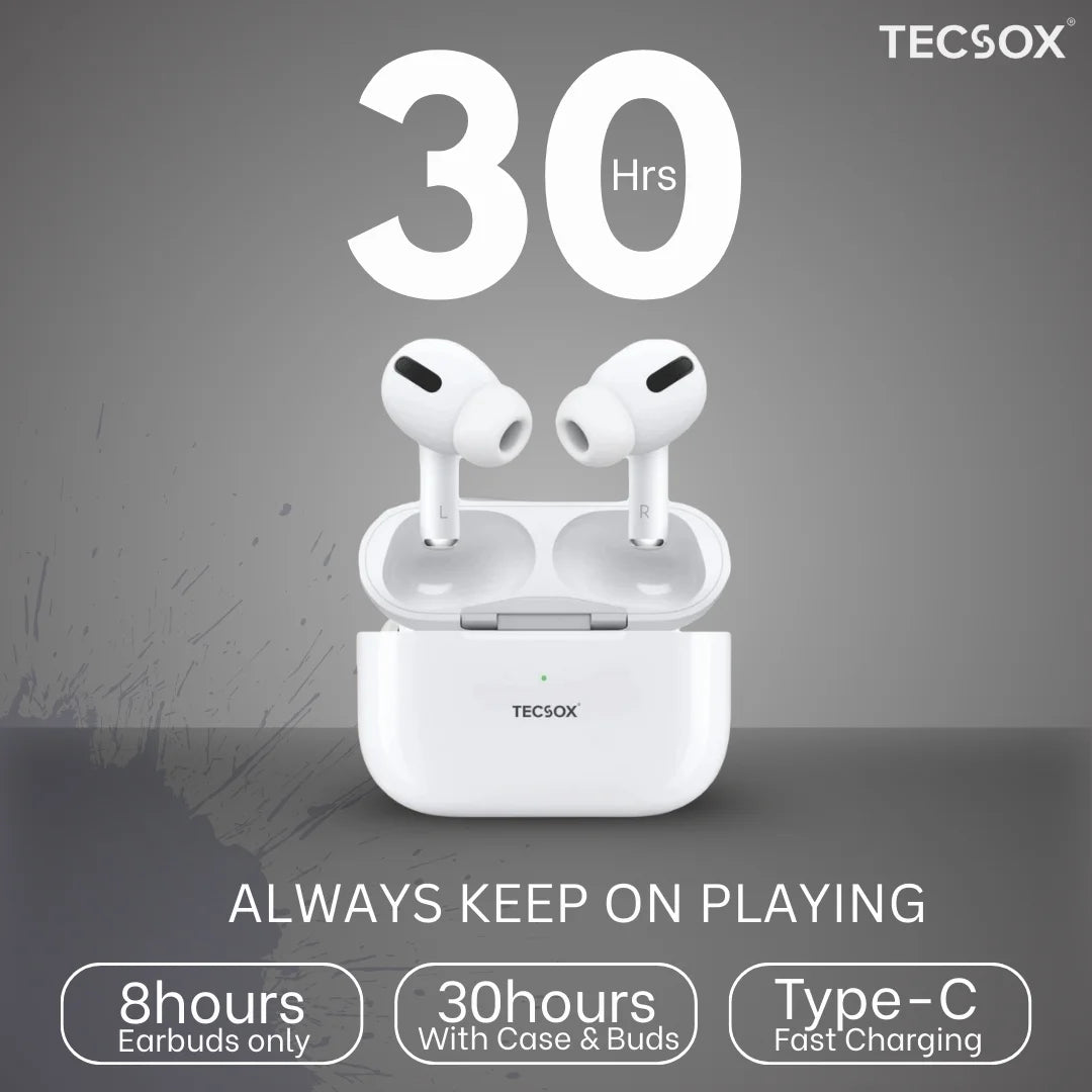 TecPod Pro Earbuds 30Hr Playtime | 5.3 V Bluetooth Earbuds | Deep Bass | Water Resistant