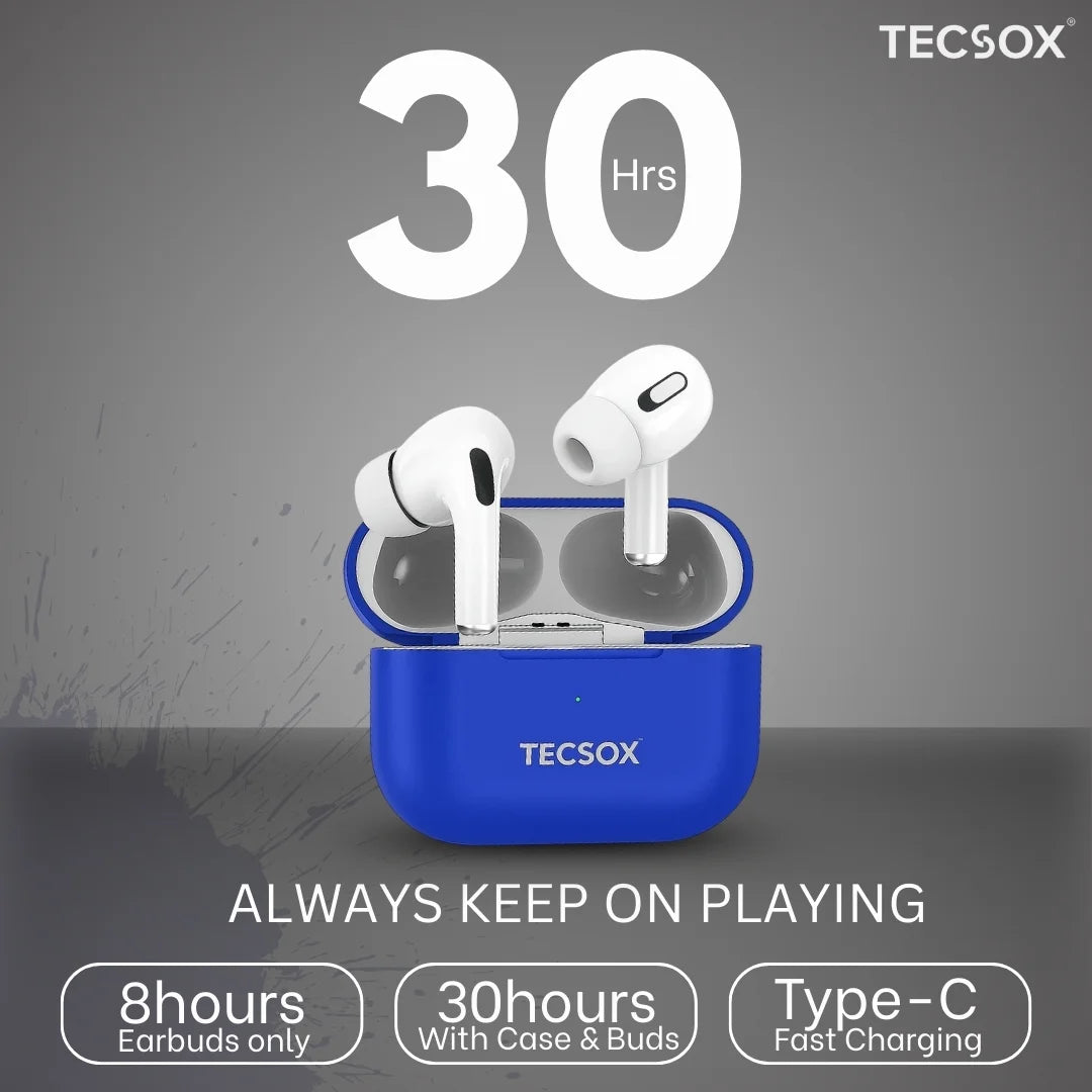 TecPod Pro Earbuds 30Hr Playtime | 5.3 V Bluetooth Earbuds | Deep Bass | Water Resistant