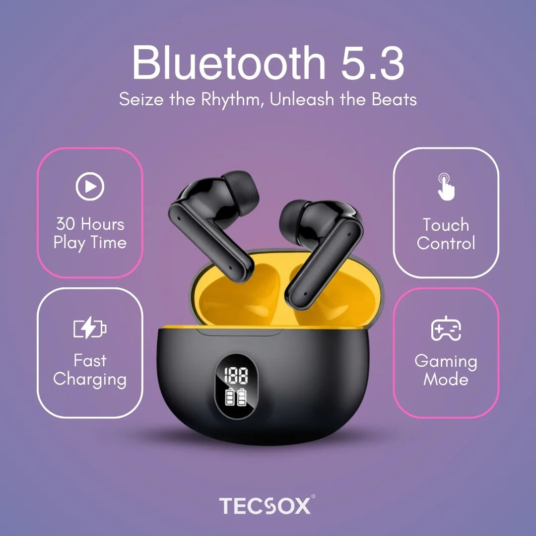 Order TecSox Pulse411  Bluetooth Earbuds | Deep Bass | Under ₹1000