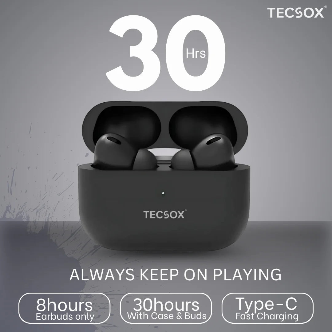 Order TecPod Pro Black Matt Bluetooth Earbuds | Deep Bass | Under ₹1000
