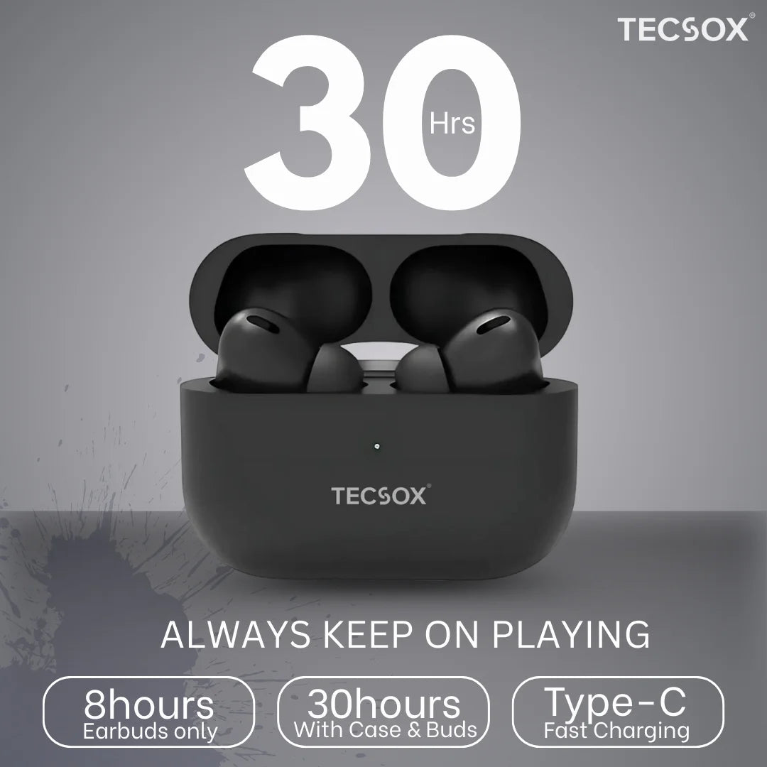 TecPod Pro Earbuds 30Hr Playtime | 5.3 V Bluetooth Earbuds | Deep Bass | Water Resistant