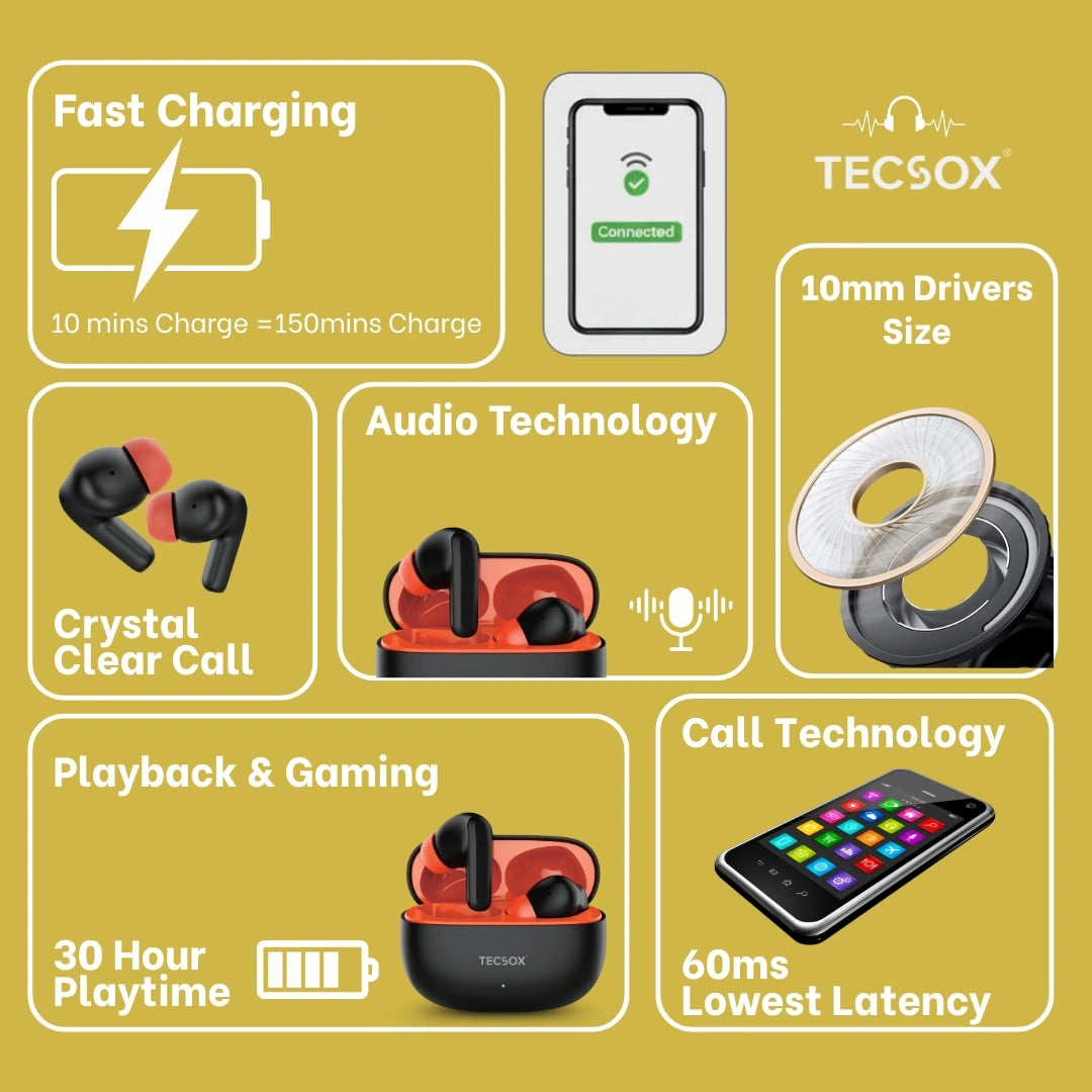 Order TecSox Wave Bluetooth Earbuds | Deep Bass