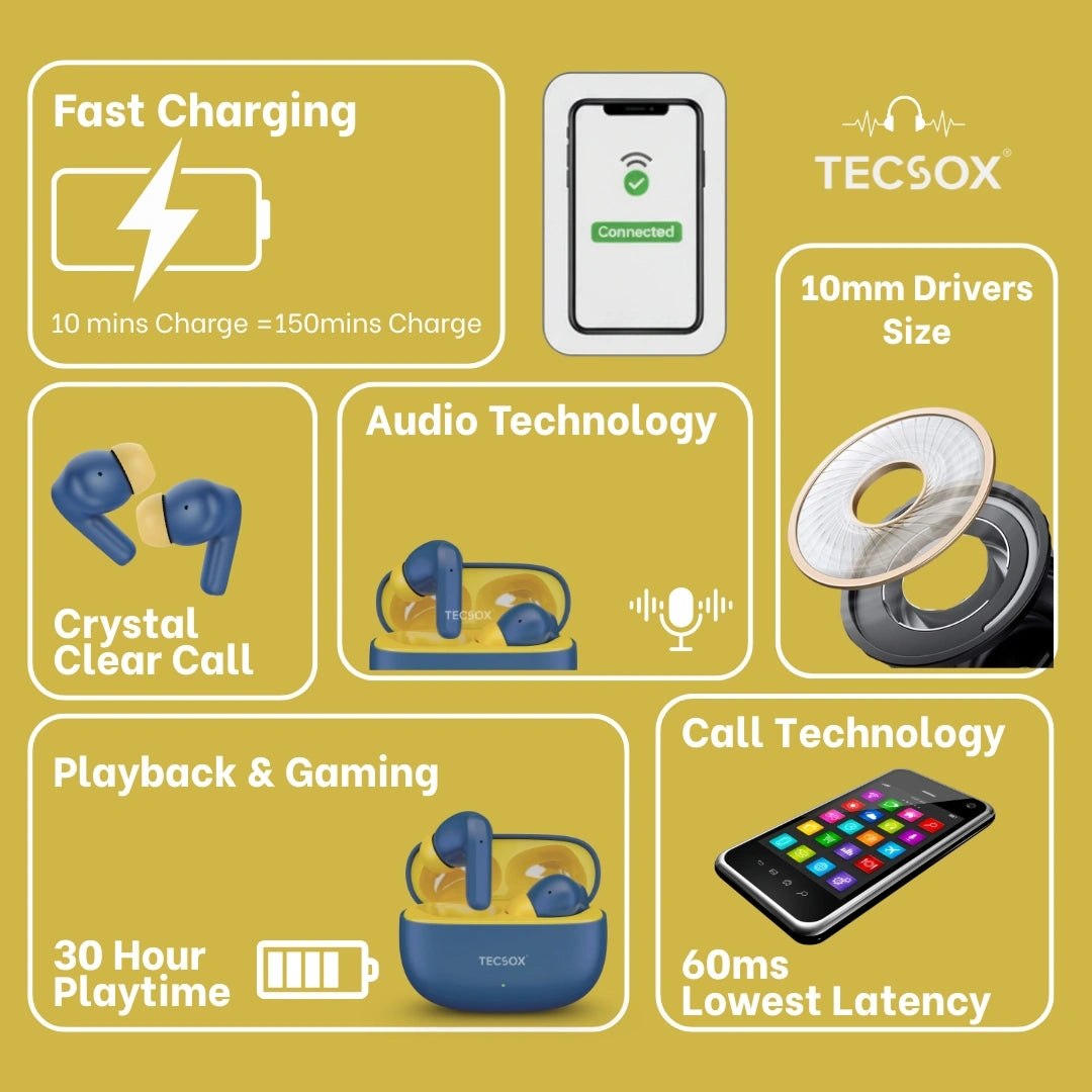 Order TecSox Wave Bluetooth Earbuds | Deep Bass