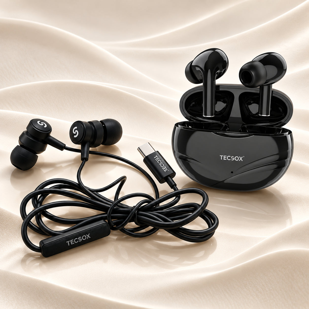 TecSox Neo591 Bluetooth Earbuds + Type-C Earphones Combo Offer