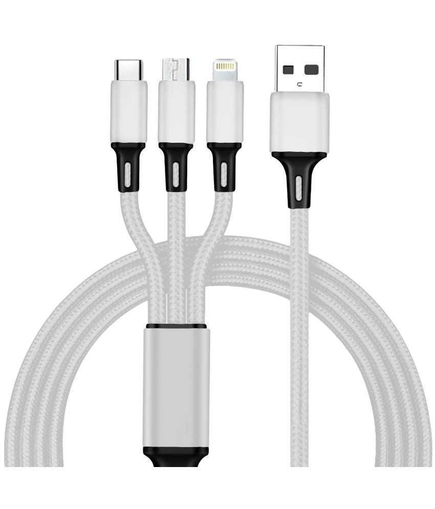 TecSox Cable 3in1 Braided Accessories | Made of study Material | Support All kind of Devices | IPX Water Resistant