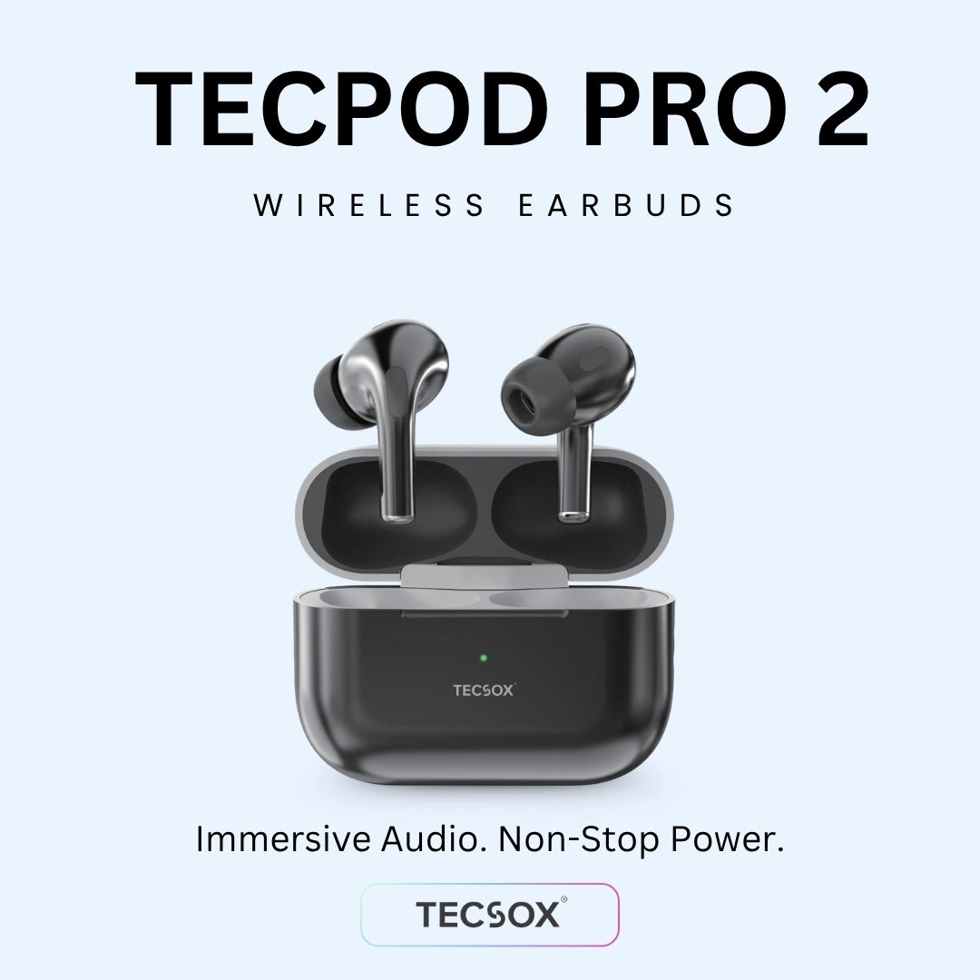 TecSox Tecpods Pro 2 Bluetooth Earbud With Deep Bass & Comfortable Fit | IPX Water Resistant