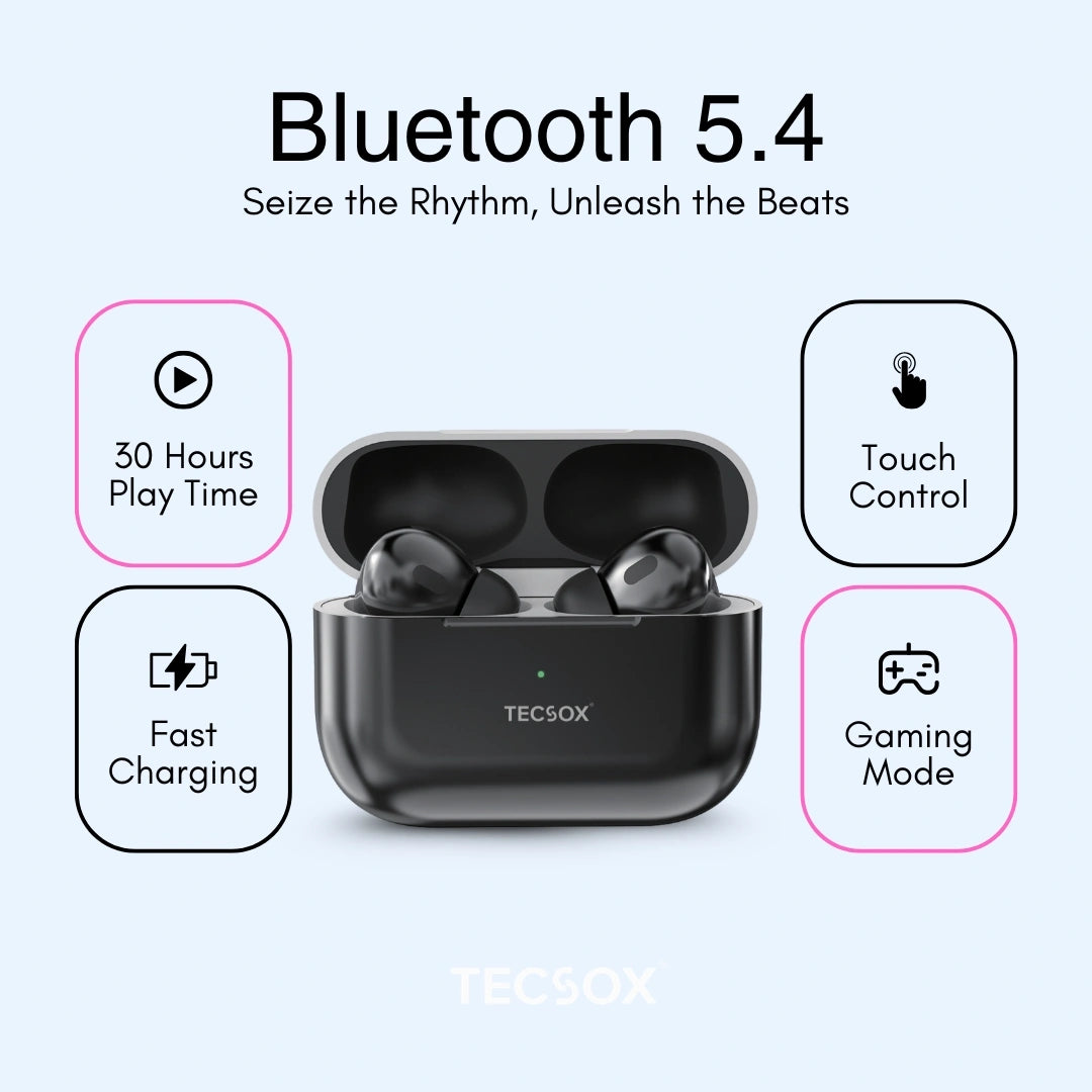 TecSox Tecpods Pro 2 Bluetooth Earbud With Deep Bass & Comfortable Fit | IPX Water Resistant