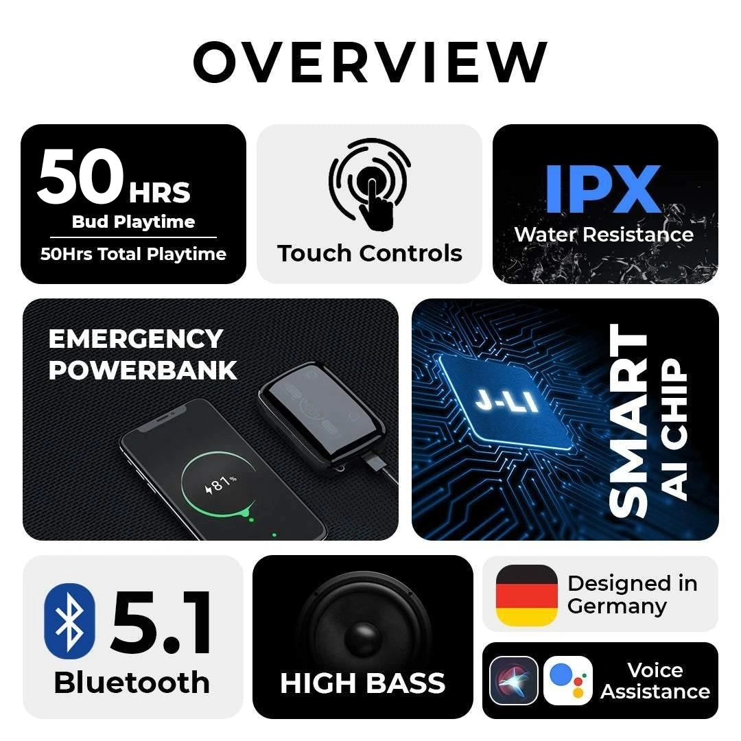 Order TecSox Max19 Bluetooth Earbuds | Power Bank & Torch