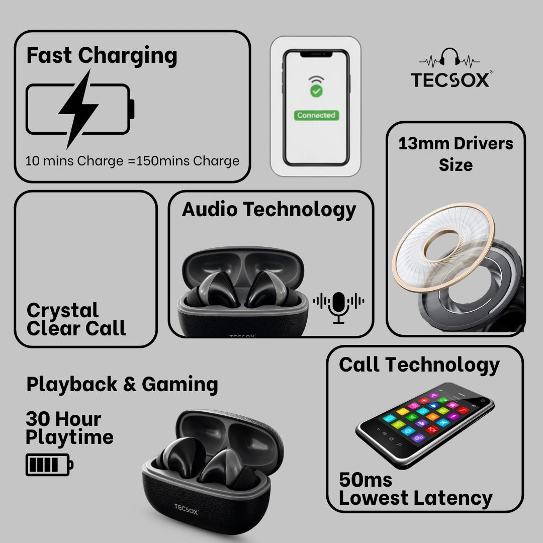 TecSox Neo861 Bluetooth Earbud With Deep Bass | IPX Water Resistant