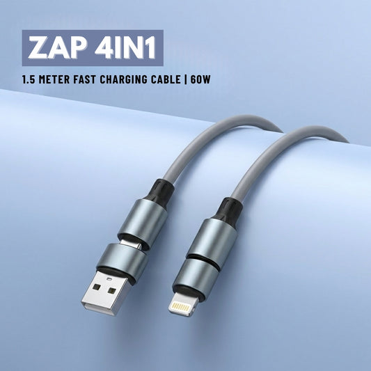 TecSox Zap 4-IN-1 Cable | 1 Meter Fast Charging Cable | 60W