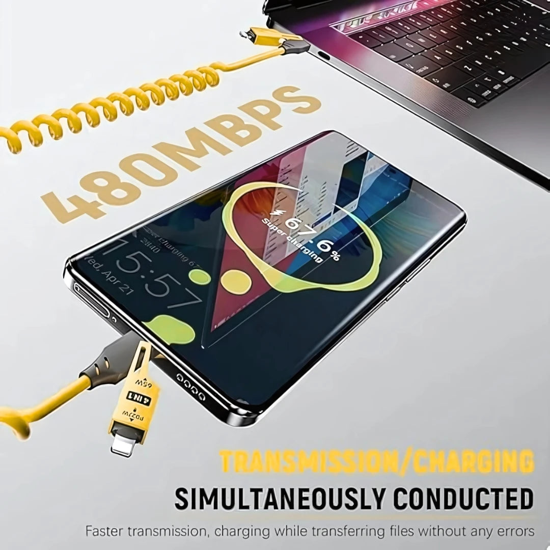 4in1 Coil  Fast Charging Type C Cable with Spring | 480Mbps Data Transfer | 1 m